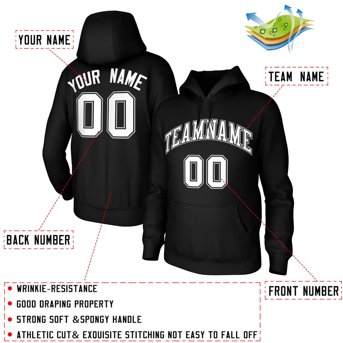 Custom Black White-Black-Gray Classic Style Training Uniform Pullover Hoodie