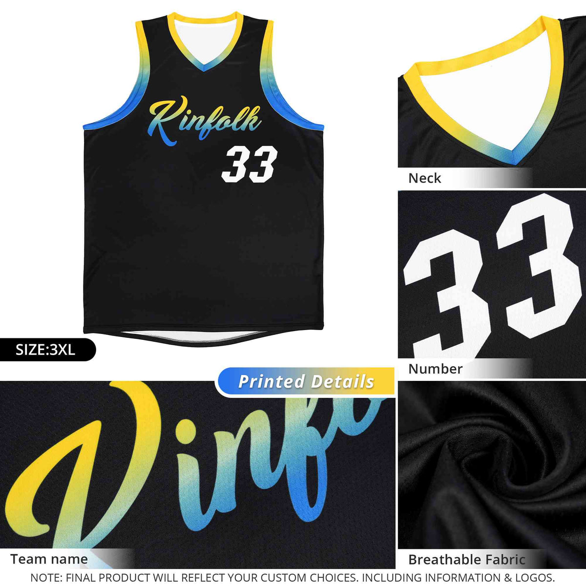 Custom Powder Blue Personalized Gradient Font Sports Uniform Basketball Jersey