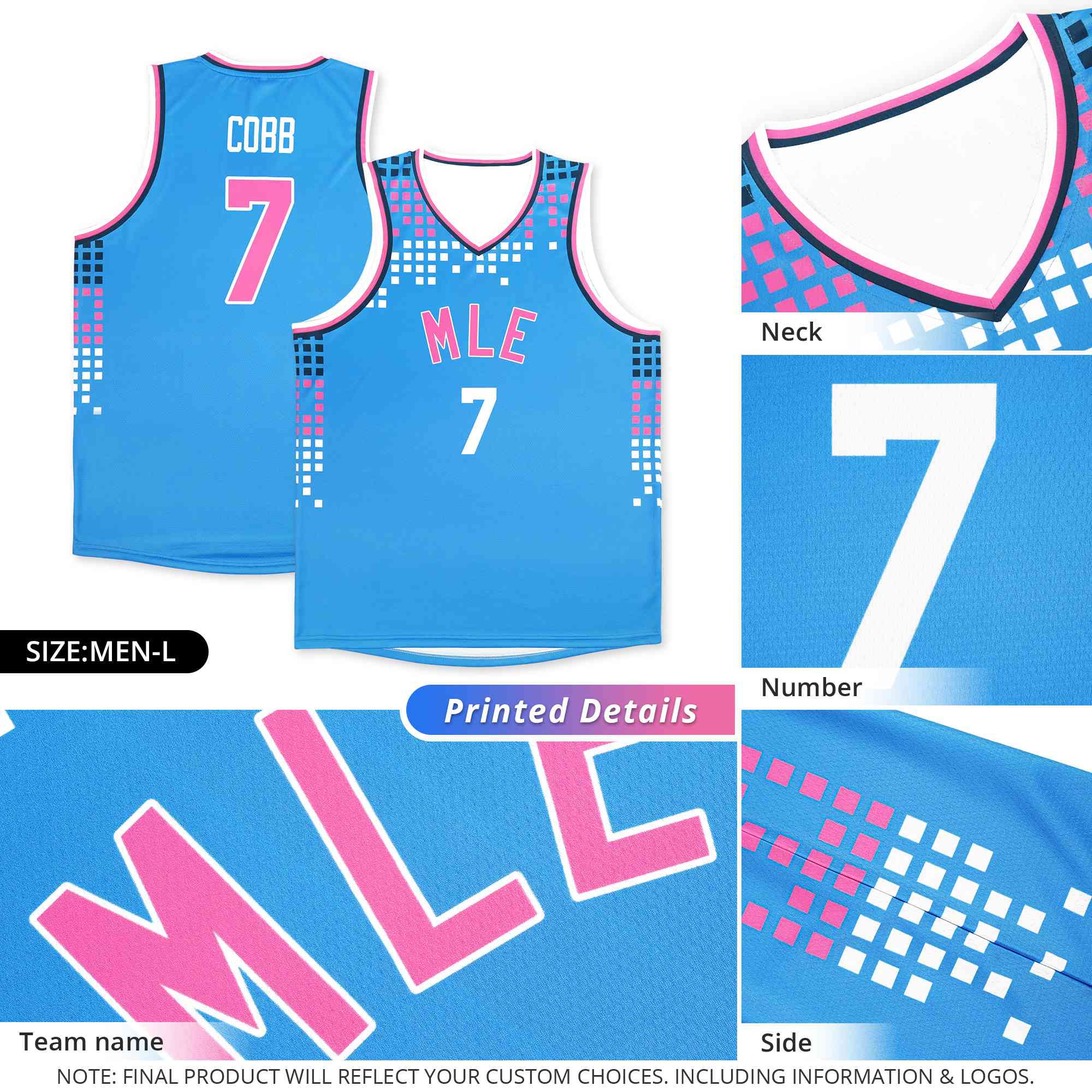 Custom Powder Blue Square Grid Graffiti Pattern Sports Uniform Basketball Jersey