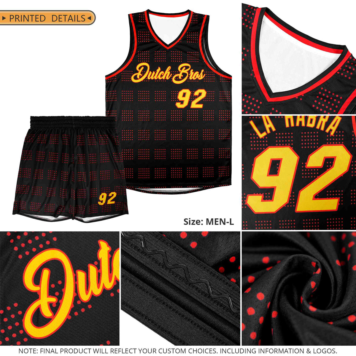 Custom Black Gold Trailblazer Dot Pattern Sports Uniform Basketball Jersey