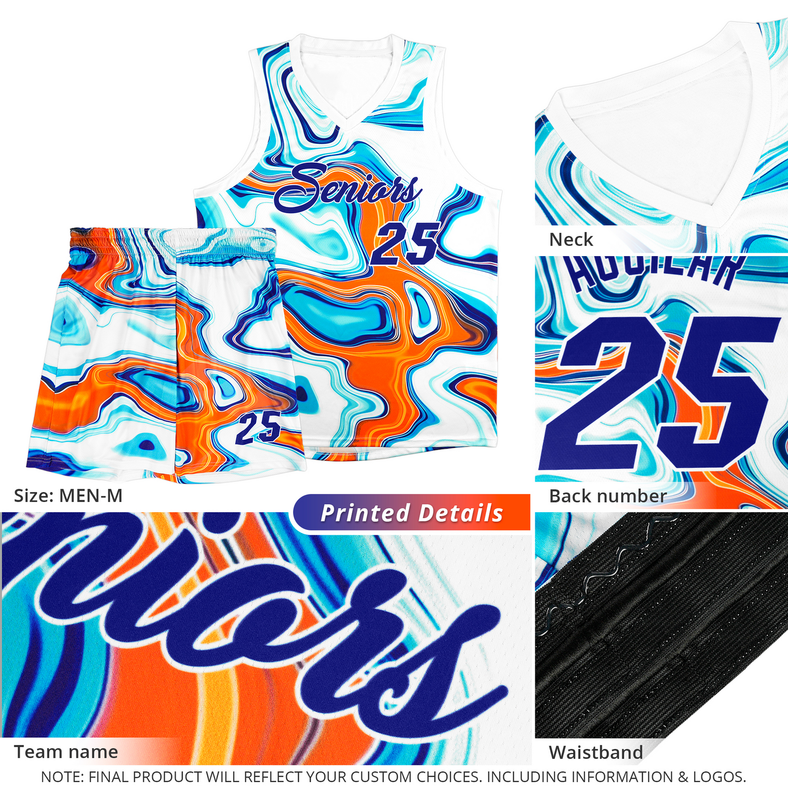 Custom Gold Fluid Painting Pattern Sports Uniform Basketball Jersey