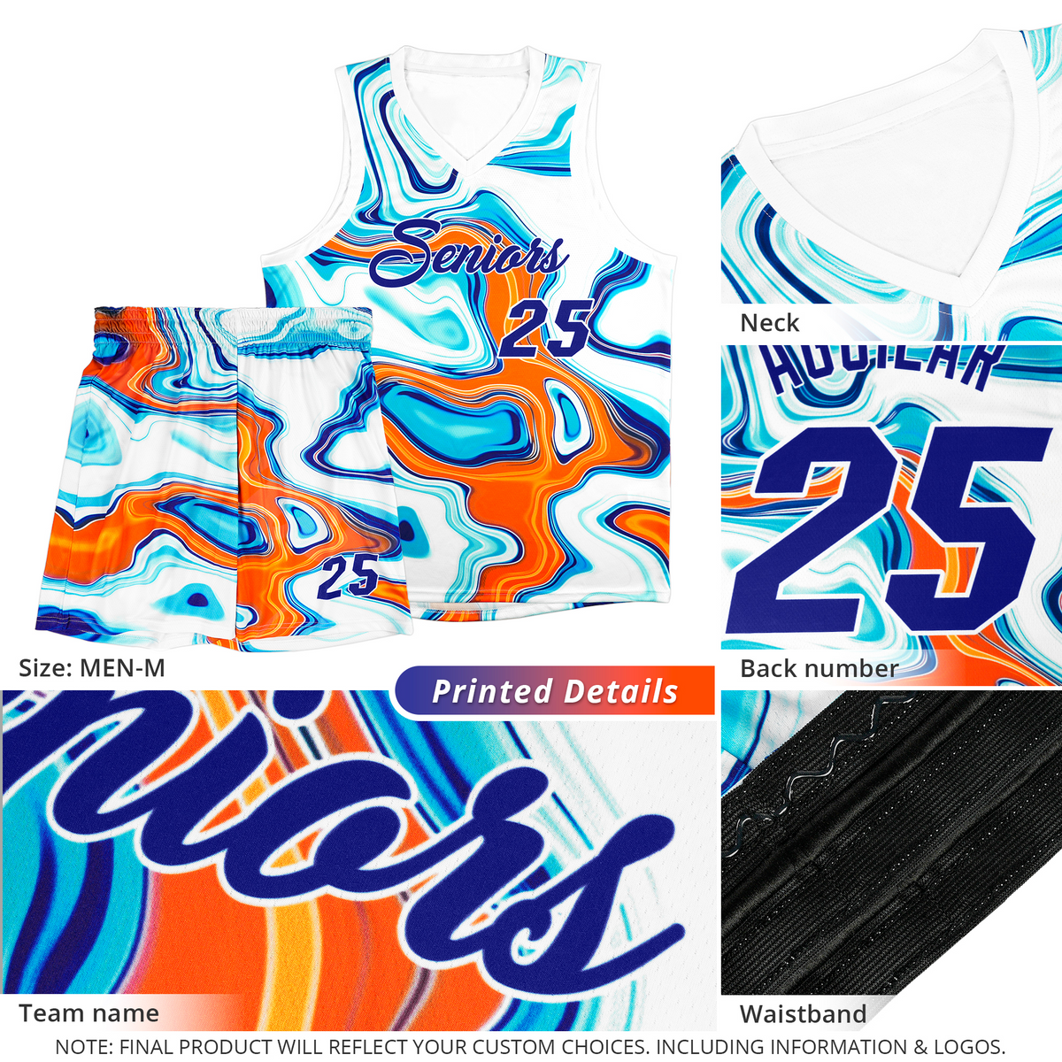 Custom Orange Fluid Painting Pattern Sports Uniform Basketball Jersey