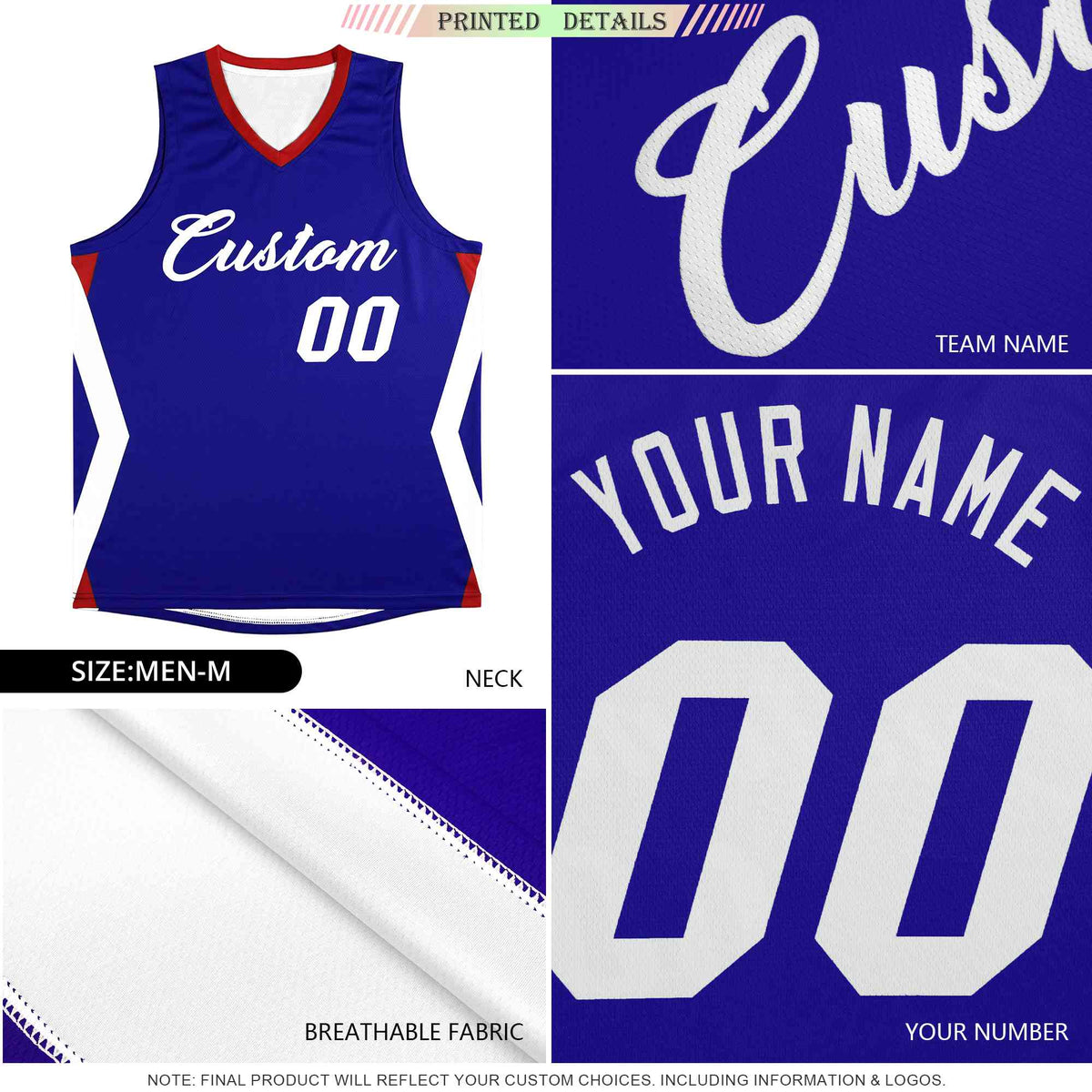 Custom Royal Side Rhombus Graffiti Pattern Sets Basketball Jersey