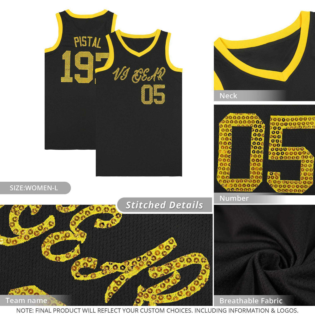 Custom Gold Red Women Basketball Jersey Sequined Dress