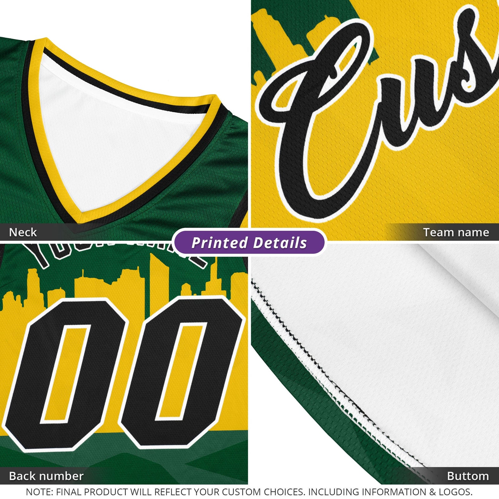 Custom Gold Personalized City Silhouette Pattern Sports Uniform Basketball Jersey