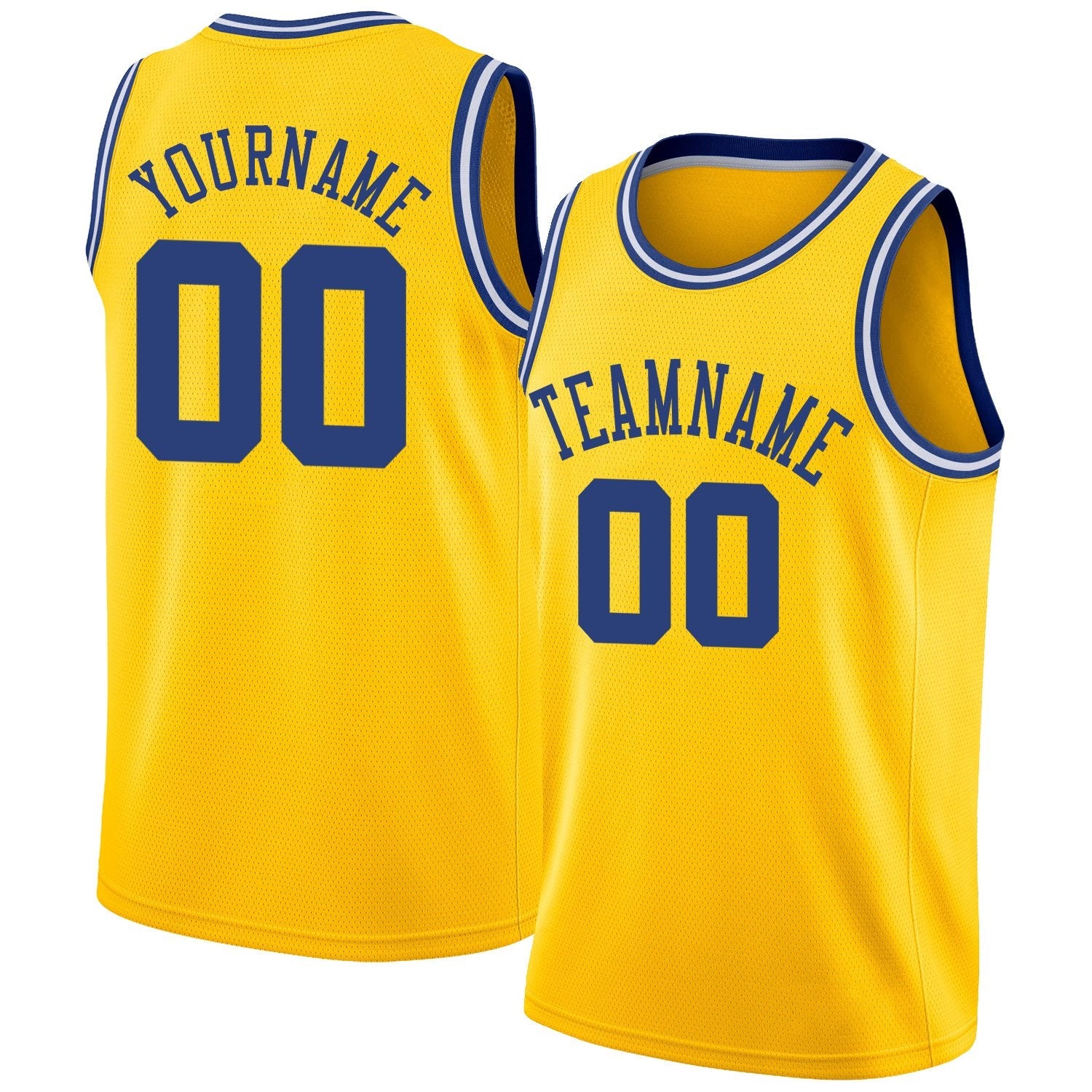 Custom Yellow Royal-White Classic Tops Mesh Sport Basketball Jersey