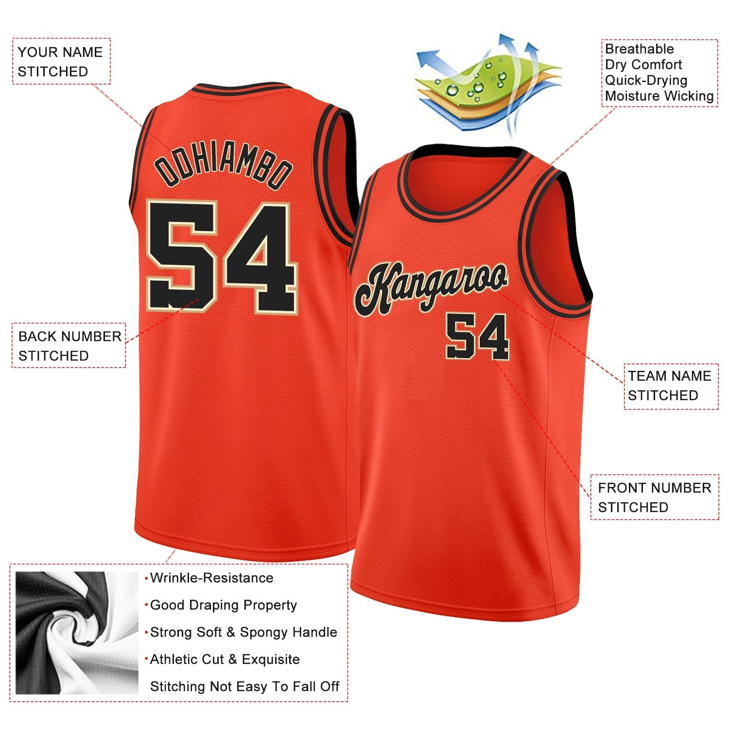 Custom Orange Black-Yellow Classic Tops Athletic Casual Basketball Jersey