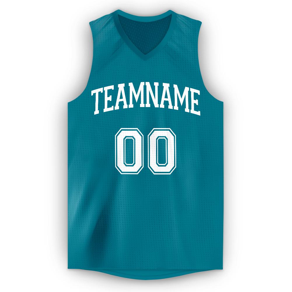 Custom Teal White Classic Tops Mesh Sport Basketball Jersey