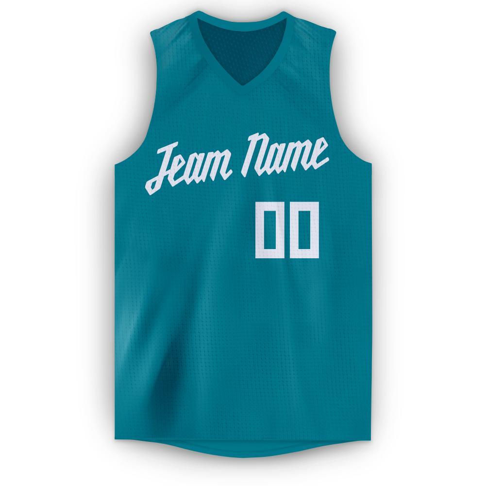 Custom Teal White Classic Tops Mesh Sport Basketball Jersey
