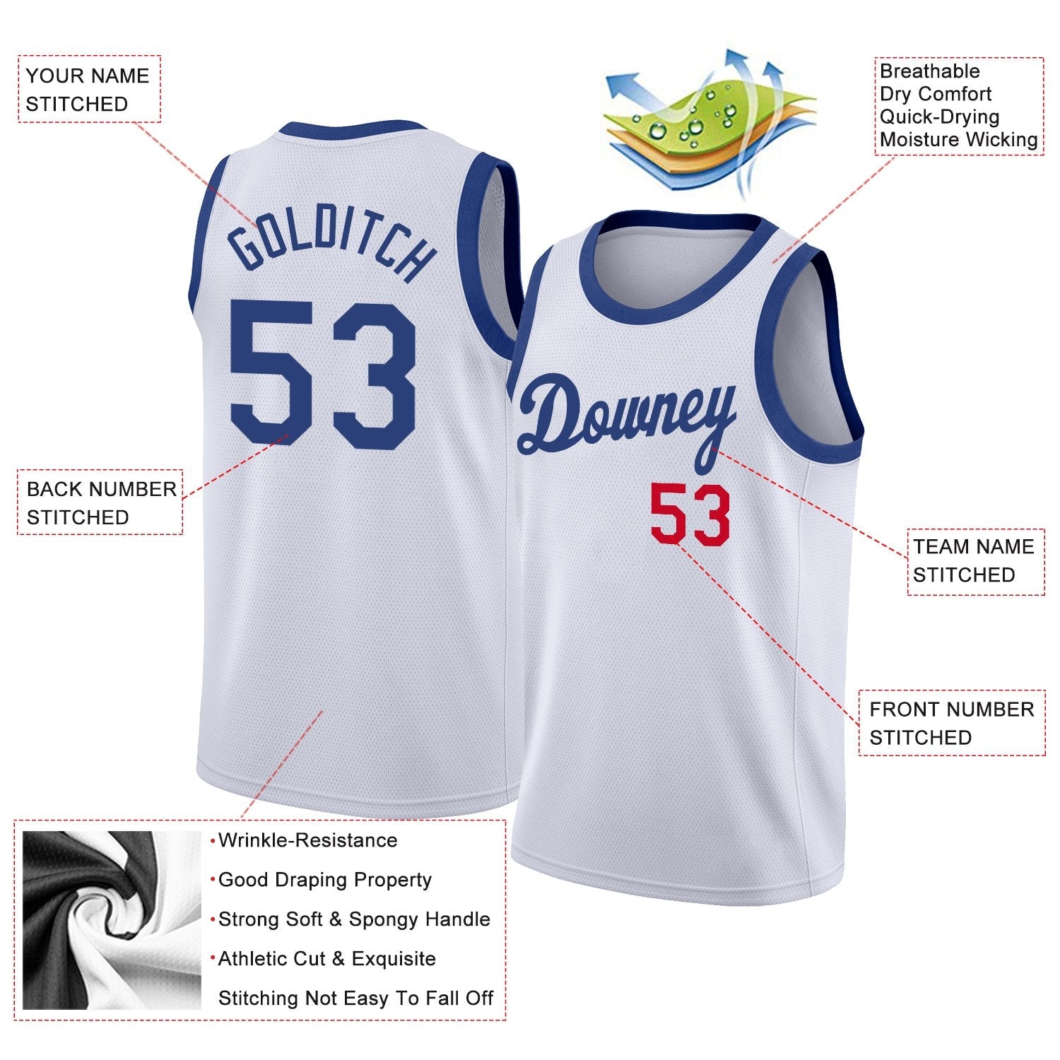 Custom White Royal-Red Classic Tops Men/Boy Basketball Jersey